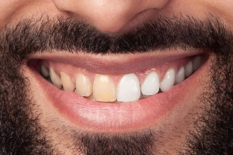 yellow and white teeth before and after teeth whitening